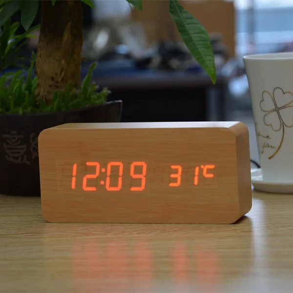 bamboo red FiBiSnoic светодиодный Будильник с температурным голосовым активированным люминесцентным дисплеем цифровые настольные часы - Цвет: bamboo red