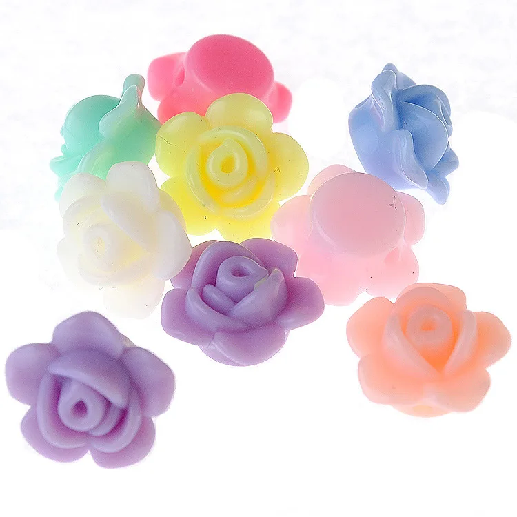 

Acrylic Beads 12mm 18mm Solid Pastel Spring Colors Rose Flower Shape Plastic Loose Jewelry Ornament Beading Material
