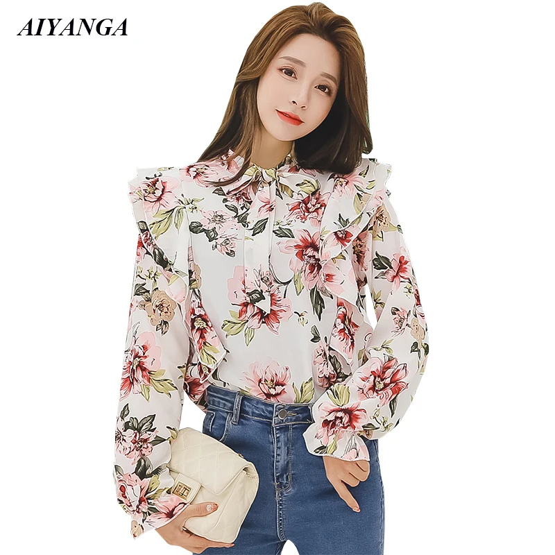 Print Shirts Womens Tops and Blouses 2019 Spring Summer Long Sleeve Blouse Women Shirt For Office Loose Blusas Femininas