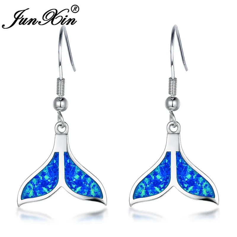 Blue Opal Boho женские девушки синий белый огонь серьги в виде капель с опалом Винтаж 925 серебро женщин Русалка серьги-рыбки модные длинные висячие серьги - Окраска металла: Blue Opal