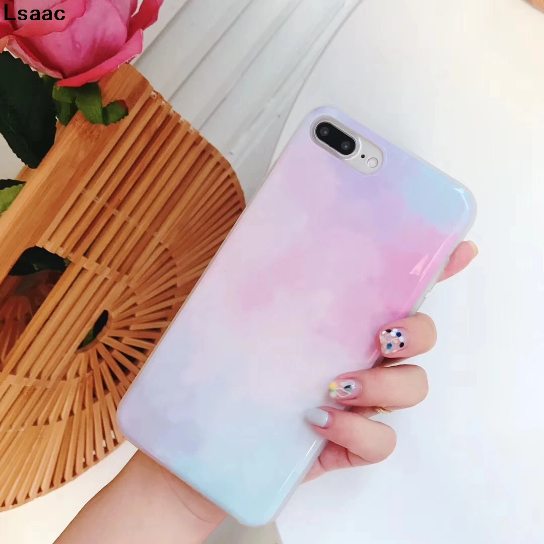Candy Color Smooth Phone Case For iphone X 6 6S 7 8 Plus Fashion Back Cover Lovely Cartoon Sky Cases Coque |