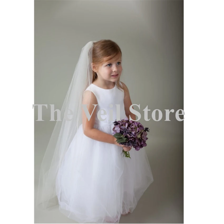 Длинная фата для девочек 1 2 м свадебная причастия с расческой один слой тюль
