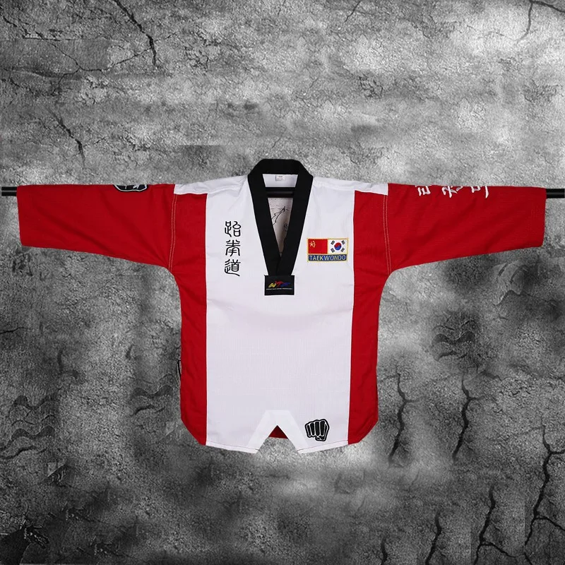 

Blue Top Quality Colored Adult Male Female Kids taekwondo uniform with embroidery Taekwondo dobok Suit for training clothes