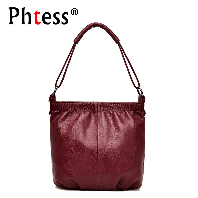 

2019 Leather Bucket Bags For Women Solid Shoulder Bag Sac a Main Top-Handle Handbags Ladies Bolsa Female Messenger Bags Vintage