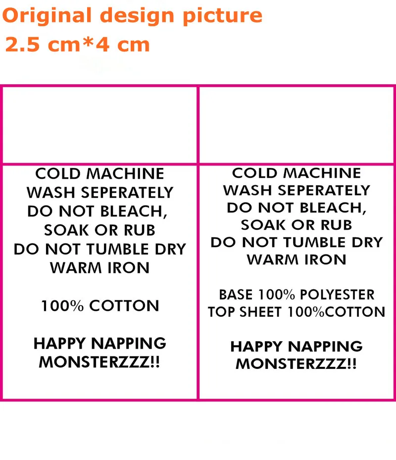 Пользовательская белая одежда печатная этикетка по уходу однослойная ткань