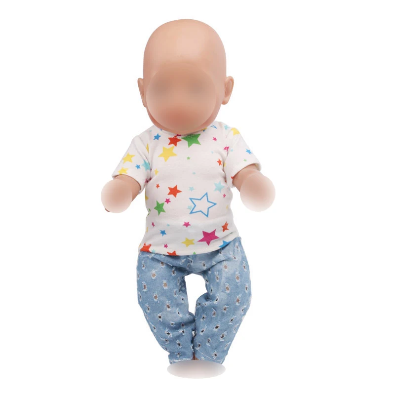 Кукольное платье для новорожденных 43 см футболка с принтом звезд + синие джинсы