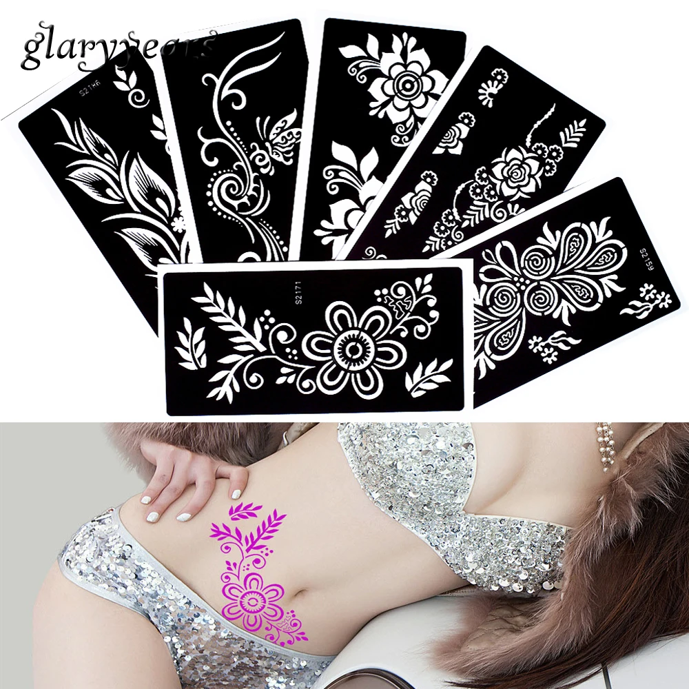 Временная водостойкая хна 6 шт. блестящий трафарет татуировки Рисование пастой