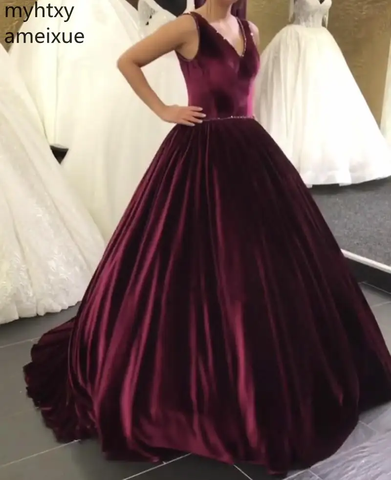 2021 Sexy Long Sleeve Court Plus Size Red Gown Evening Dress Train Burgundy Lace Applique Velvet Robe De Soiree | Свадьбы и