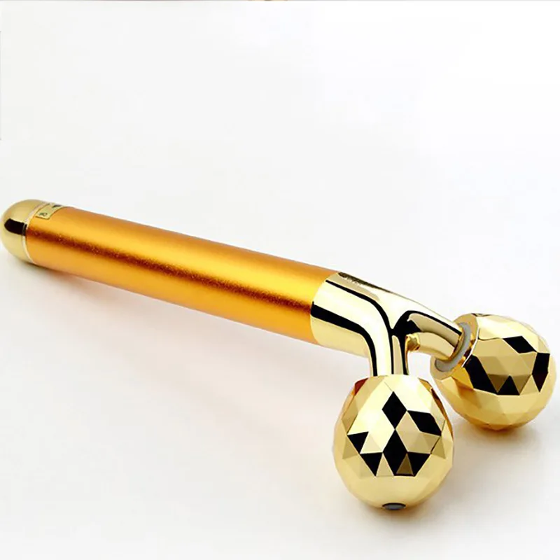 24k Gold Energy Bar 3d Электрический вибромассажер для лица V лифтинг бар карандаш для лица ролик двойной для лица и подбородка формирующий массажер - Цвет: 1 roller