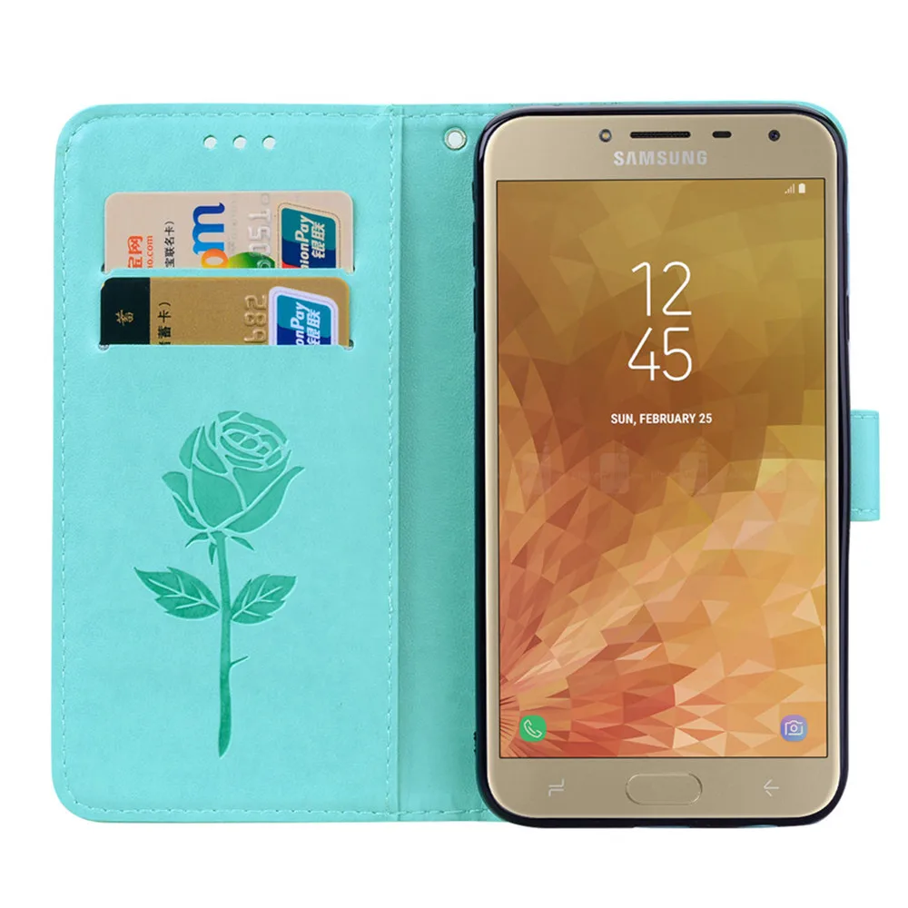 Кожаный чехол книжка с 3D рисунком розы для Samsung J4 + 2018 SAMSUNG Galaxy J 4 Plus 2018|Бамперы| |