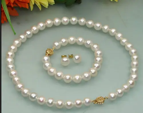 

shitou 00693 CLASSIC 10-11mm south sea round white pearl necklace Bracelet Earring 18 inch14k