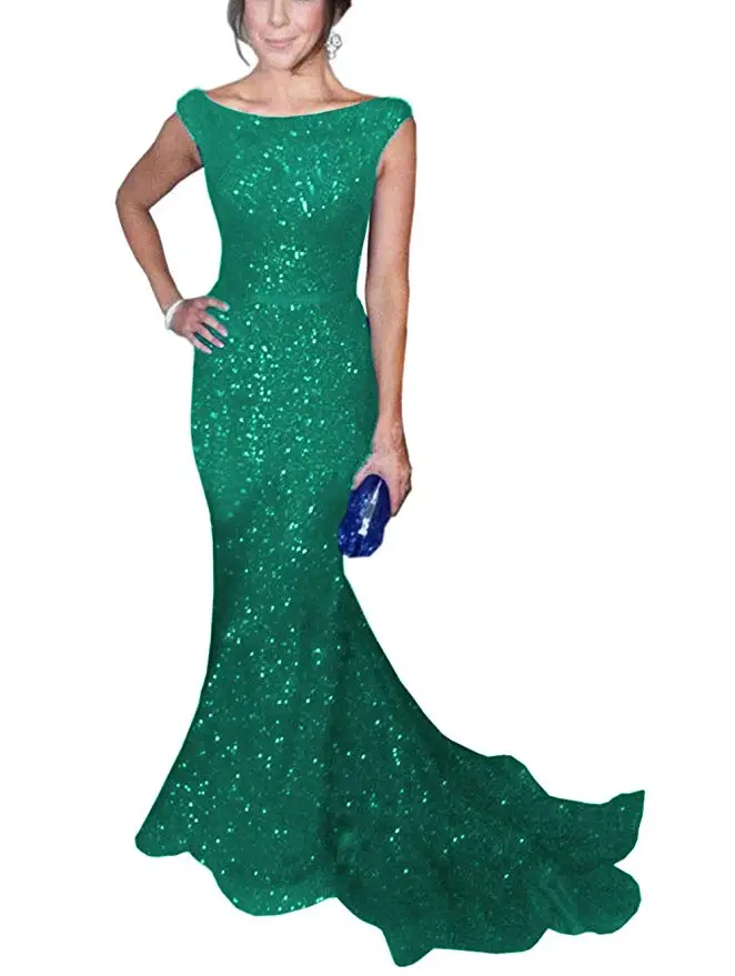 Solovedress ткань Кепки одежда в морском стиле с длинными рукавами с пайетками вечернее платье, с вырезом лодочкой, блестящие вечерние платья vestido de fiesta SLD-SLP9009 - Цвет: Green
