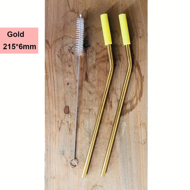 2Pcs-Gold A1 4 шт./компл. многоразовые Нержавеющая сталь питьевой набор соломинок с силиконовыми наконечниками и щеточка для чистки металла соломинки для 30oz 20oz стаканы - Цвет: 2Pcs-Gold A1