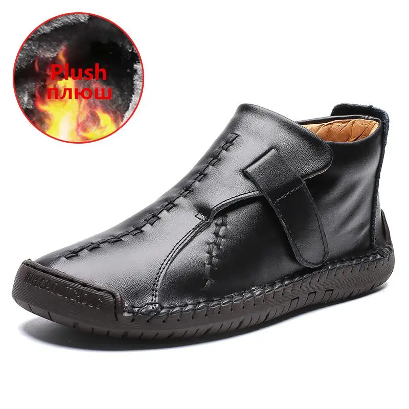 Plush black Зимние Мужские зимние сапоги высокое качество кожаные плюшевые Мужские ботильоны Обувь на теплом меху Для мужчин сапоги осень Мужская обувь повседневная обувь большой Размеры 48 - Цвет: Plush black