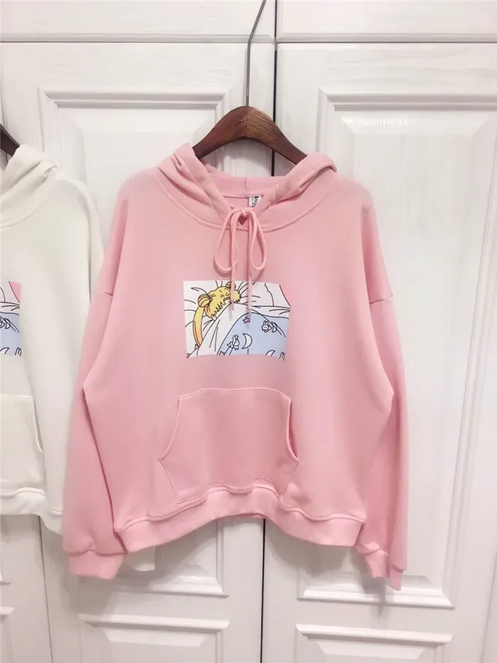 pink one Женские толстовки с капюшоном, японский пуловер с принтом Сейлор Мун, мягкий свитер для девочек, Kawaii, милый Свитшот Harajuku, длинный рукав свободного кроя, топы - Цвет: pink one