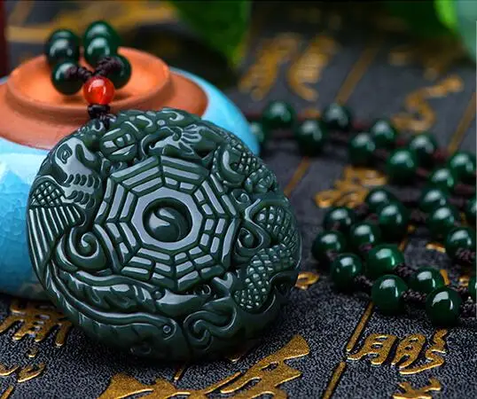XinJiang Hetian Jades кулон 3D резной круглый Бага с драконом подвеска Феникс Женский