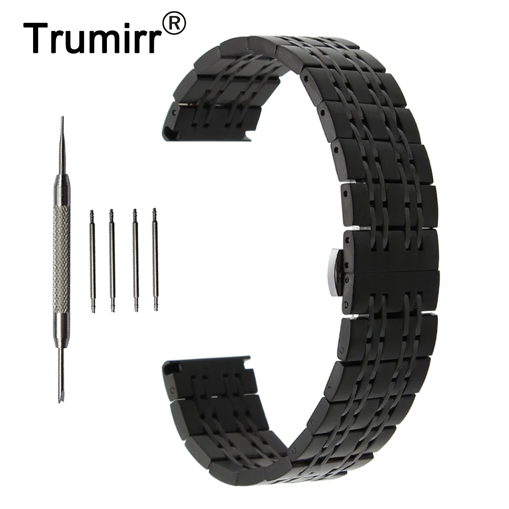 

22mm Stainless Steel Watch Band for Moto 360 2 46mm 2015 Butterfly Buckle Strap Wrist Belt Bracelet Black Rose Gold Silver