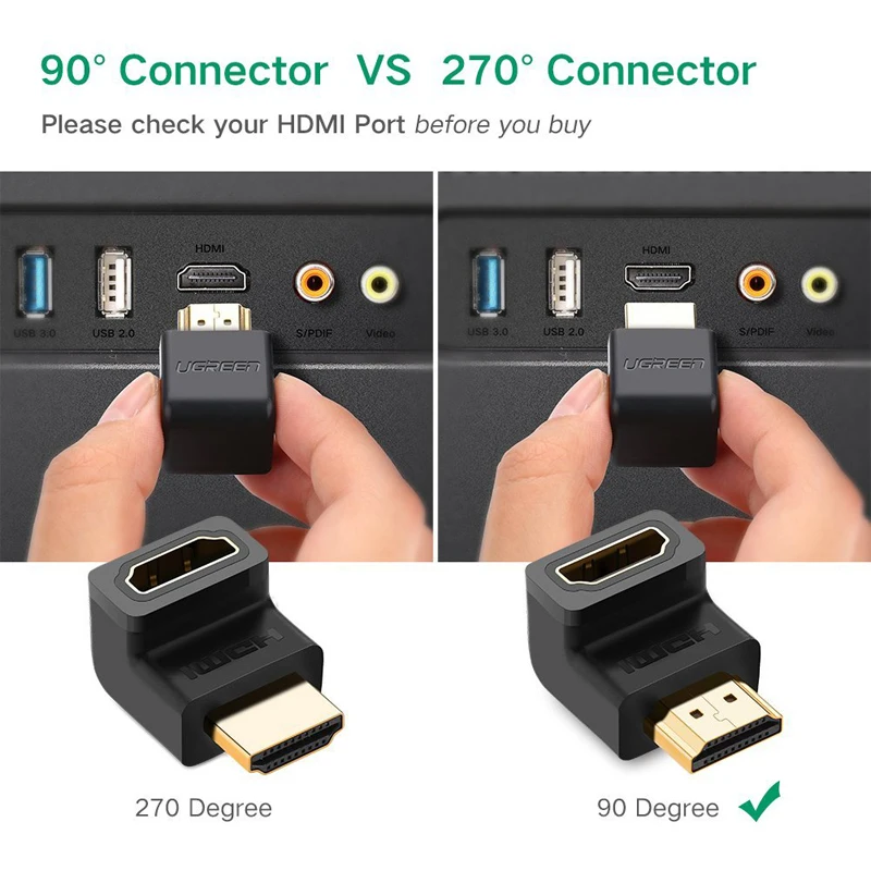 Ugreen hdmi мужчина к женский кабель адаптер конвертер extender 90 градусов угол 270 для 1080 P