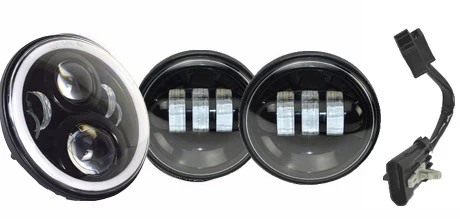 Black " светодиодный налобный светильник DRL Hi/Low Beam проектор двигатель 4,5" противотуманный светильник для мотоцикла лампа для Harley Street Glide Road King Electra Glide - Цвет: Black