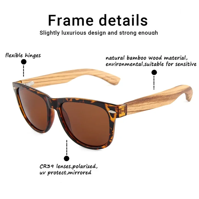 Мужские солнцезащитные очки с поляризационными стеклами деревянные ручной