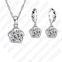 elegant princess flower jewelry sets 925 sterling silver crystal pendant necklace earrings set for women