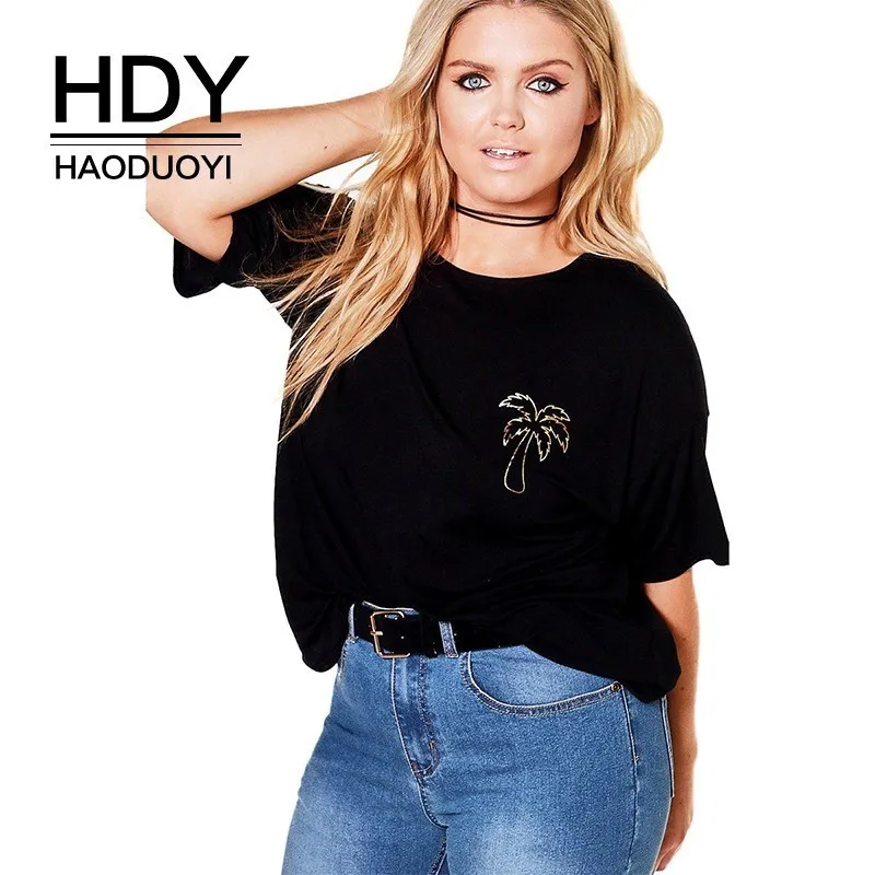 Футболка HDY Haoduoyi черная Однотонная футболка с принтом в виде кокоса коротким
