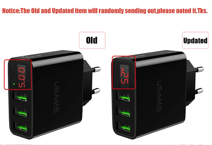 USAMS 3 USB зарядное устройство для телефона, зарядное устройство для мобильного телефона, светодиодный дисплей, макс. 3А, Европейское настенное зарядное устройство для iPhone, samsung, Xiaomi, зарядное устройство, USB адаптеры