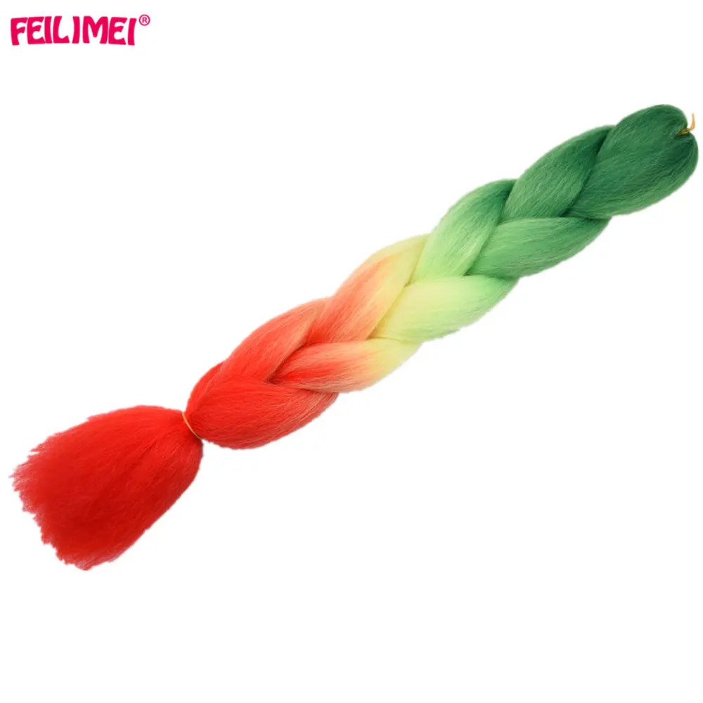 # Бордовый Feilimei, три тона, цветные вязанные волосы для наращивания, синтетические, термостойкие, вязанные косички, Омбре, Джамбо, косички для наращивания волос - Цвет: # Бордовый