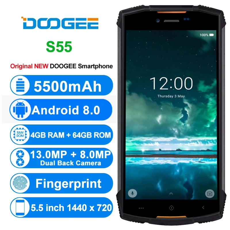 DOOGEE S55 смартфон с 5 5-дюймовым дисплеем восьмиядерным процессором ОЗУ 4 Гб ПЗУ 64 ГБ