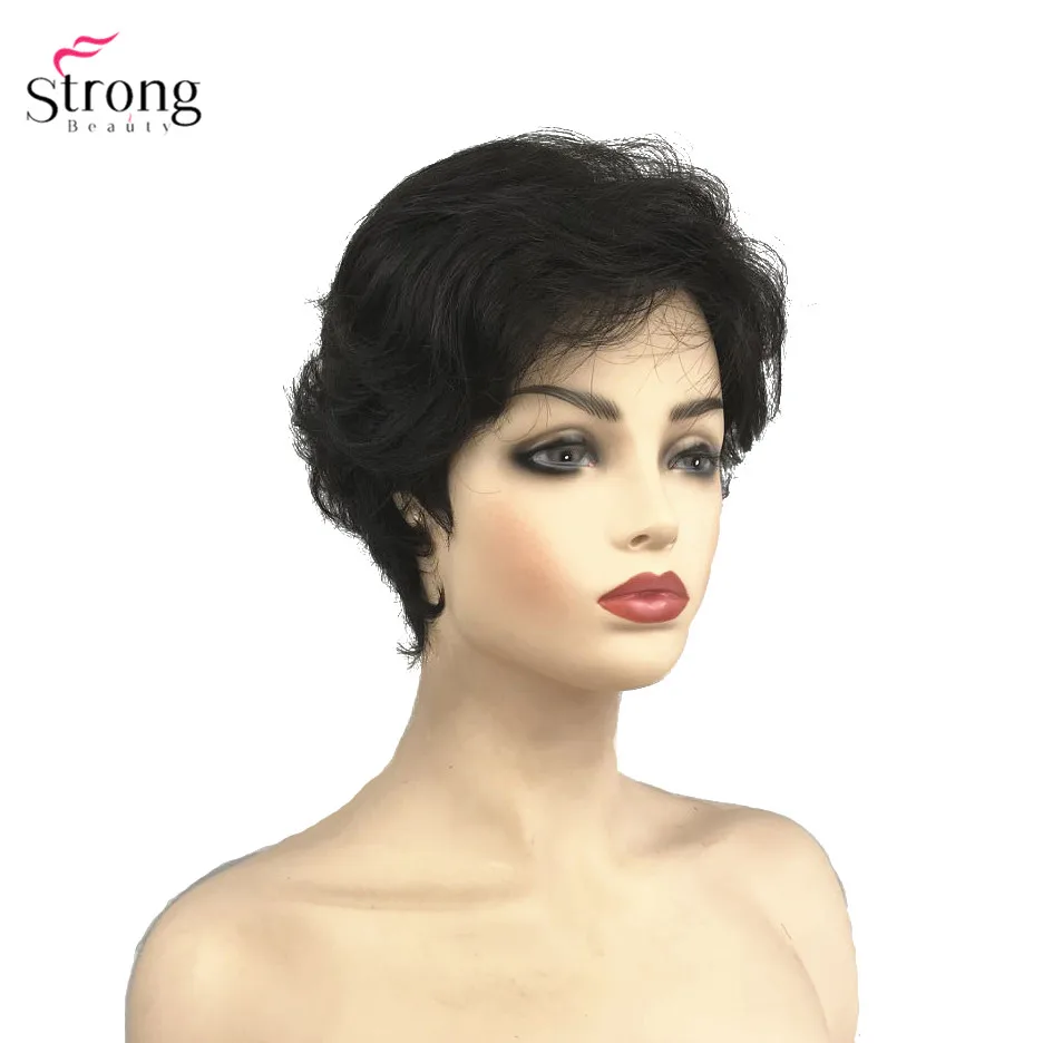 StrongBeauty синтетический парик короткие вьющиеся волосы черный/белый парики женские