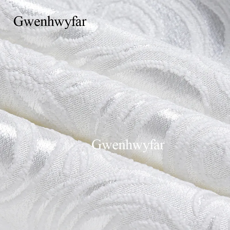 Gwenhwyfar Модный Узкий мужской костюм двойка с воротником шалью Белый Жаккардовый