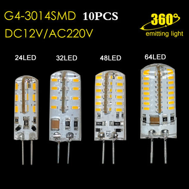 10 шт. Светодиодная лампа G4 Светодиодный прожектор 3014 SMD 3 Вт/4 Вт/5 Вт/6 Вт DC12 AC 220 В