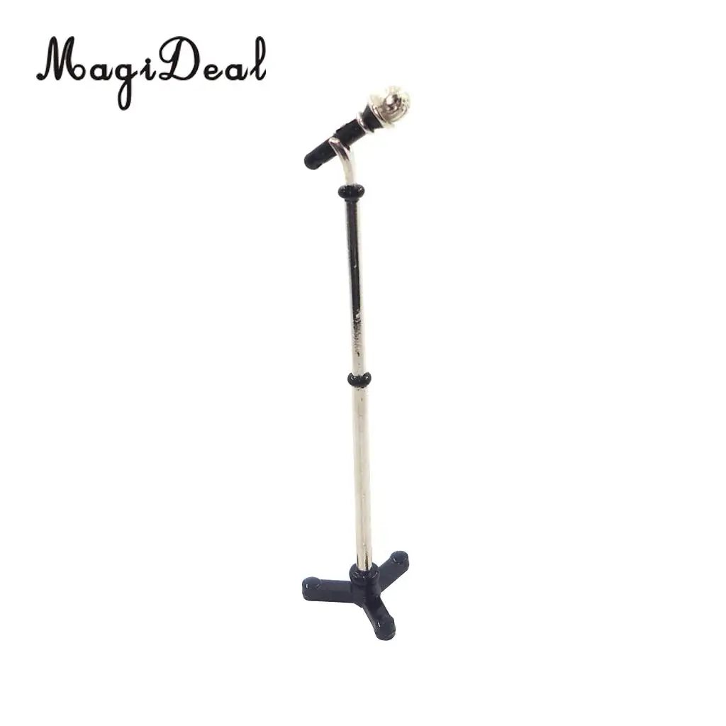 MagiDeal 1/12 миниатюрный музыкальный инструмент для кукольного домика микрофон из сплава w/держатель для кукольного домика декор для детских игрушек 2 цвета 9x2 см