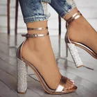 Женские золотые туфли на высоком каблуке с ремешком на щиколотке, со стразами, женские Соблазнительные летние сандалии на каблуке
