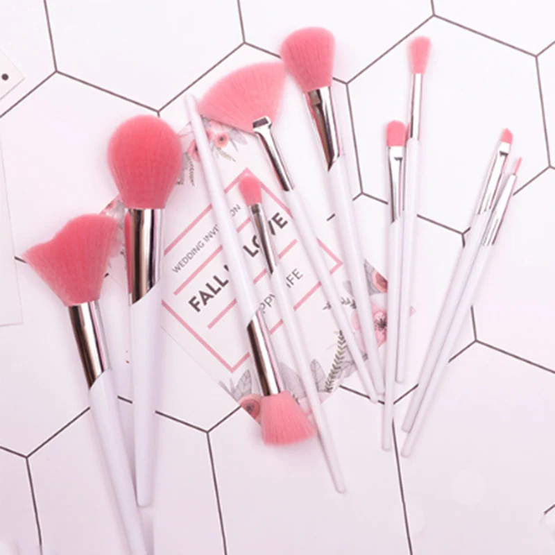 Белый Профессиональный 10 шт. набор кистей для макияжа тональный порошок бровей Ins