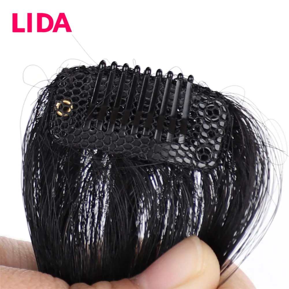 LIDA Remy Brazilian Hair Extensions 6" Short See-Through Front Bangs Clip in Bang Fringe Straight Natural Human Extension | Шиньоны и