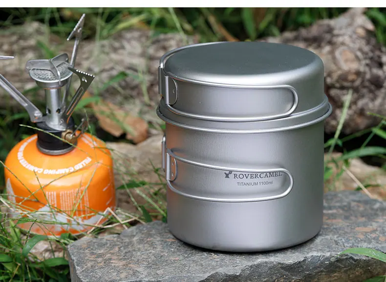 Rover Camel 0.9L/1,1 lttitanium кастрюля+ 350 мл кастрюля Сверхлегкая походная посуда для пикника Кастрюля со сложенной длинной ручкой
