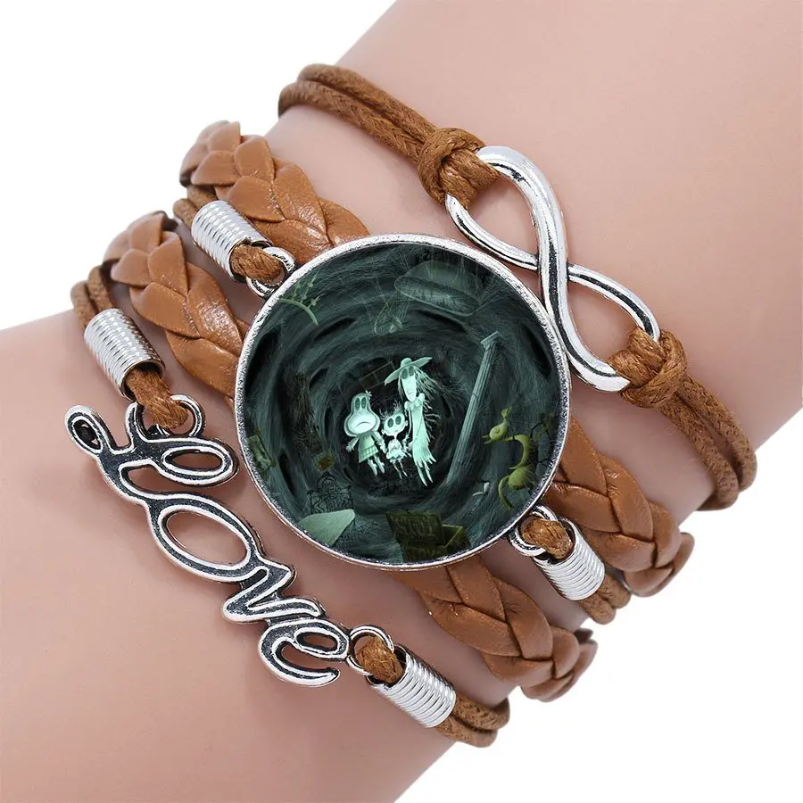 as picture Coraline, модные ювелирные изделия, стеклянный кабошон, многослойный черный/коричневый кожаный браслет, женский браслет, для женщин, ручной работы, для девушек - Окраска металла: as picture