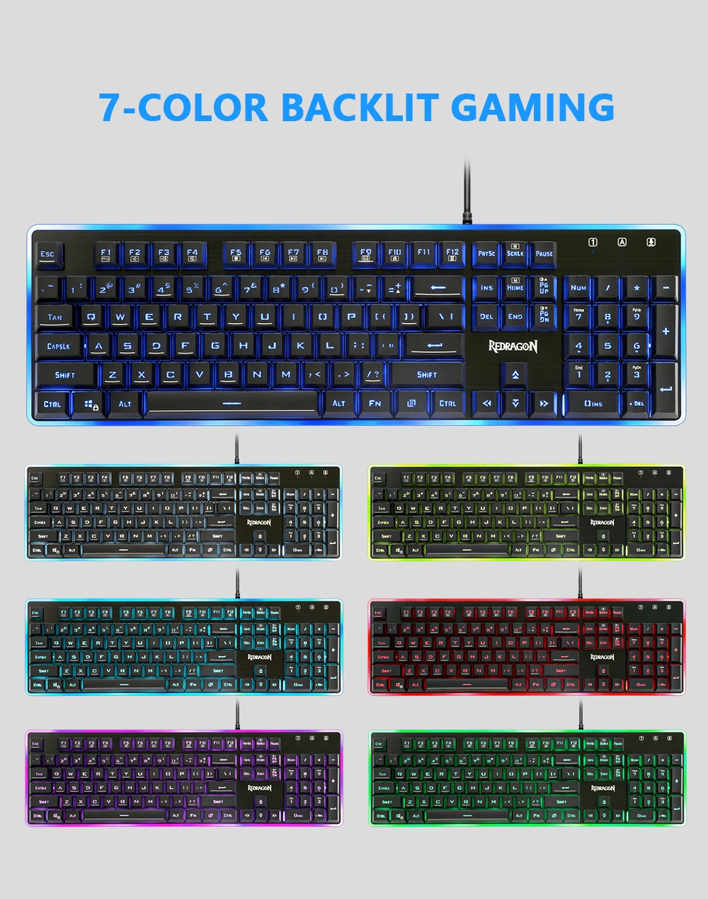 Redragon S107 USB Gaming Membrane RGB Keyboard mouse pad combos 104 keys 3200 DPI 6 buttons Mice Set Wired computer PC game