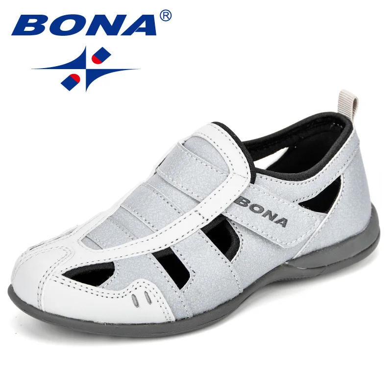 Light gray BONA/Новое поступление; популярная стильная детская повседневная обувь; синтетический крючок и петля; летняя обувь для мальчиков с вырезами; Уличная обувь для отдыха - Цвет: Light gray