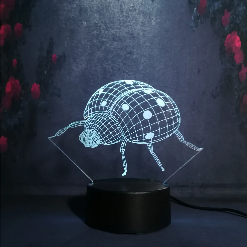 Новинка 2018 Ночная насекомое Coccinella septempectata 3D Светодиодная лампа новинка ночник