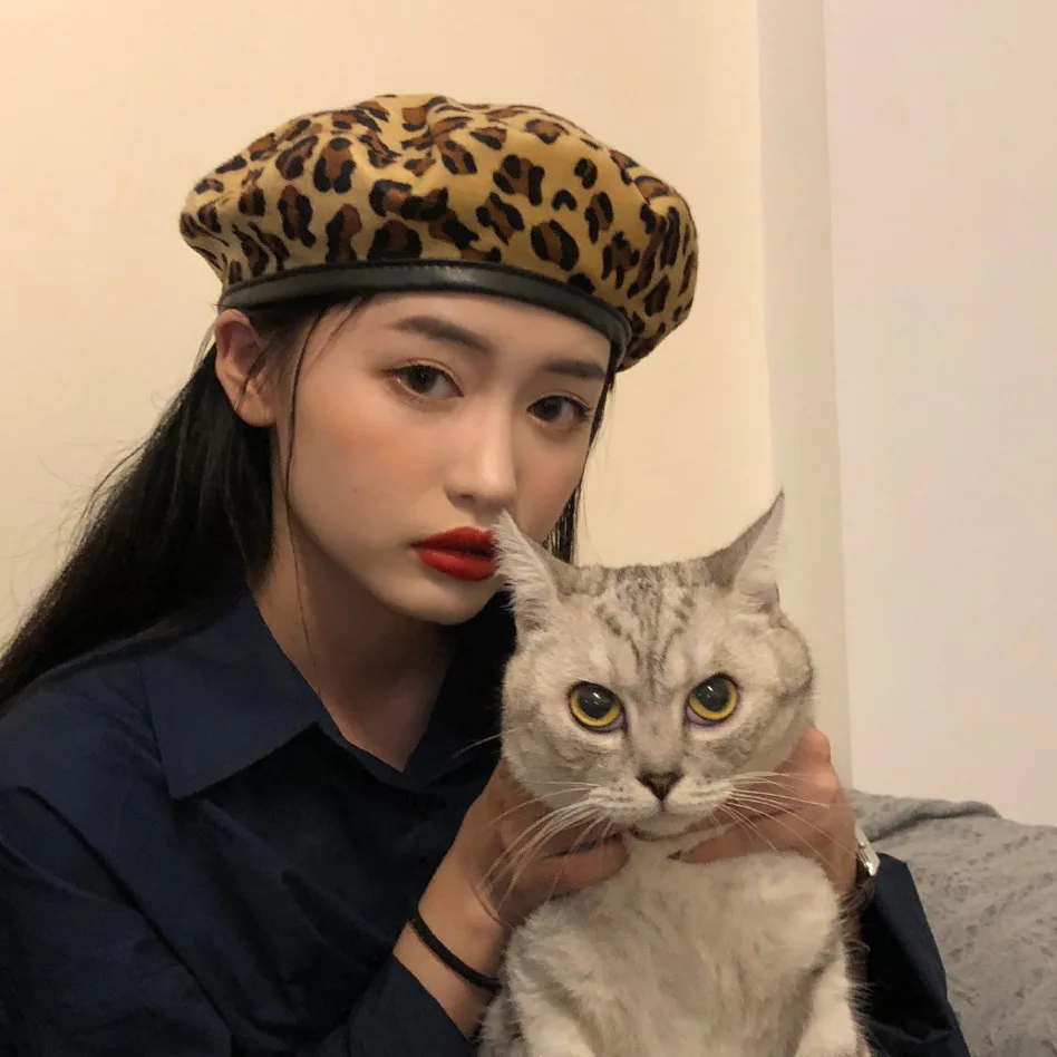 2019 новые женские винтажные зимние леопардовые береты круглая Лыжная шапка