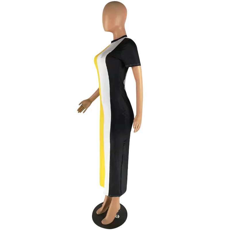 Europe and the United States women's clothing color long joining together dress with short sleeves C627 | Женская одежда