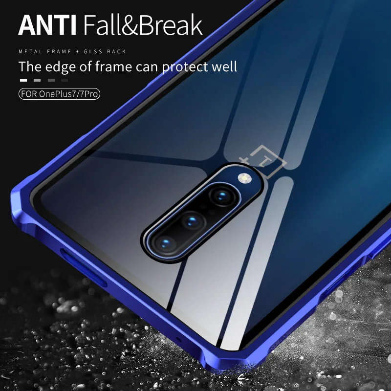 Для Oneplus 7 Pro Чехол из прозрачного закаленного стекла металлическая рамка жесткие