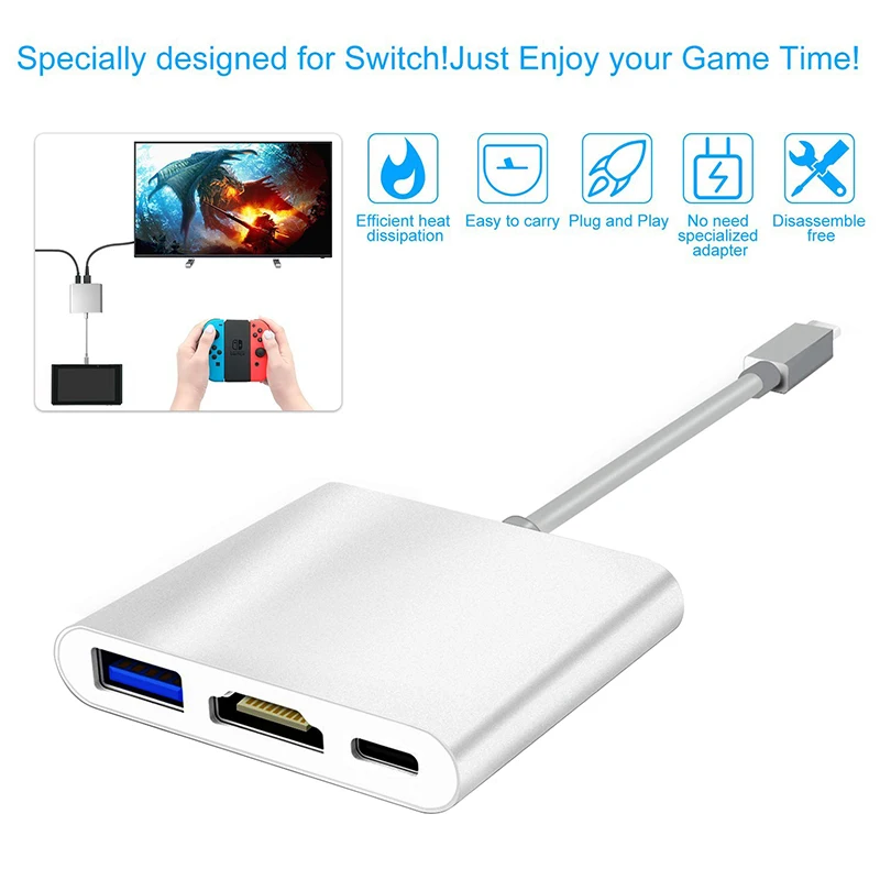 3 в 1 USB Type-C к HDMI 0 концентратор Type C Женский адаптер удлинитель для Nintendo Switch Samsung Galaxy