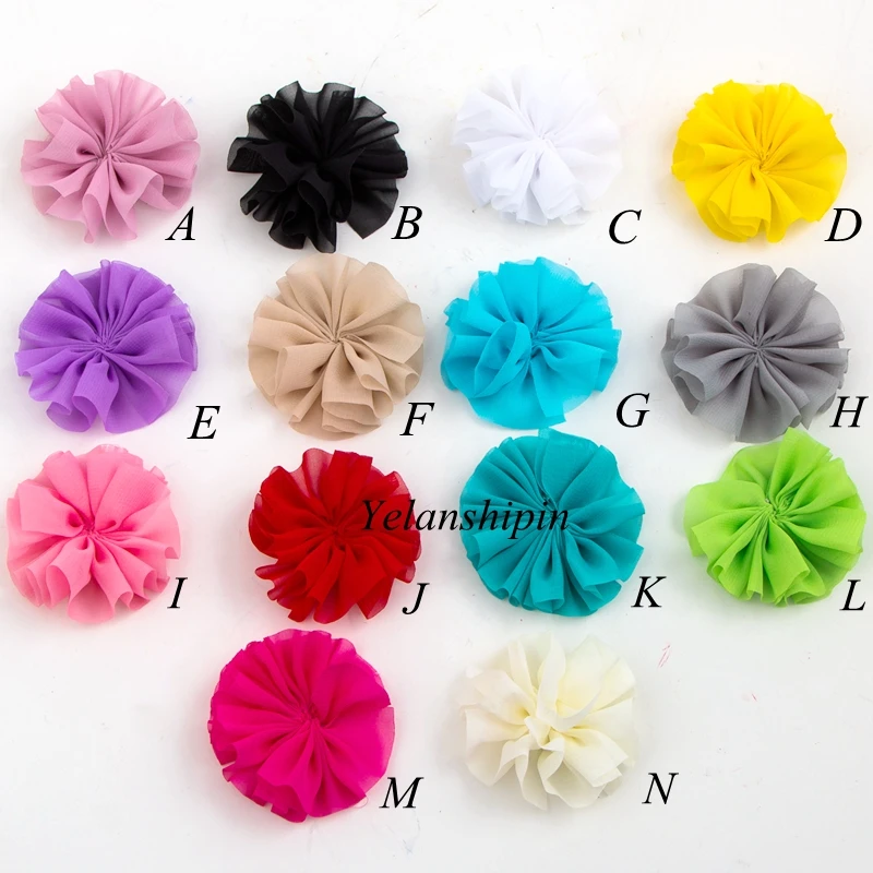 Заколки для волос, однотонные шифоновые, 120 шт./лот, 6,5 см, 15 цветов, для девочек, аксессуары для волос, тканевые цветы для повязок на голову от AliExpress WW