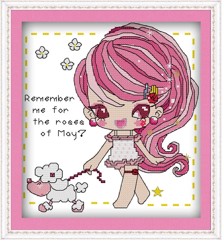 Розовое платье для девочек Вышивка крестиком комплект мультфильм 14ct 11ct