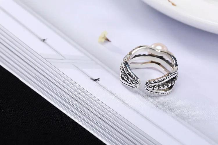 KJJEAXCMY jewelryar S925 чистого серебра, натуральный жемчуг, простой, в ретро-стиле с перфорацией и с открытым, кольцо на палец
