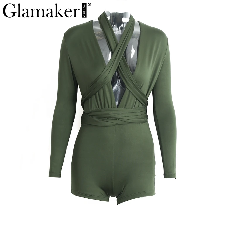 Glamaker Холтер обернутый Короткий Летний комбинезон romperwomen сексуальный для фитнеса
