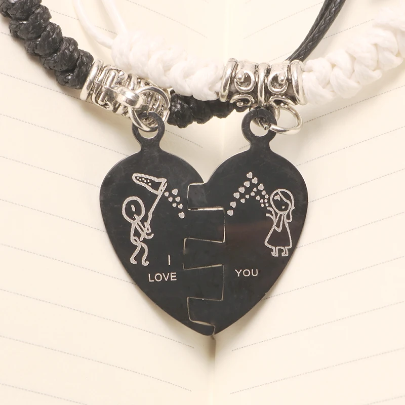 2pcs Love You Cute Romantic Lover Charm Bracelet Steel Bangle Handmade Adjustable Rope Gift Bohemian Fashion Jewelry Accessories | Украшения